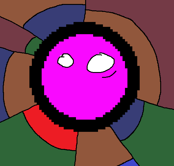 I Have No Power Over Me - accompanying image for The Radio's (Still!) Dead a jagged magenta circle with a worried expression is being closed in by broken rings of different muted colors