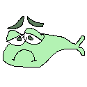 A despondent green fish with big eyebrows.