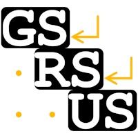 "GS", "RS", and "US" in black boxes extending down-right. The blank space to the left of the last two boxes is denoted by orange circles, and the first two boxes are followed by a "return" arrow.